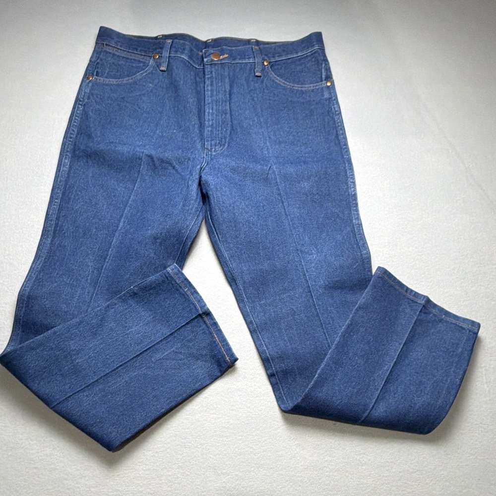 Wrangler Men's Blue Denim Jeans Cowboy Cut Straight Fit 5-Pocket